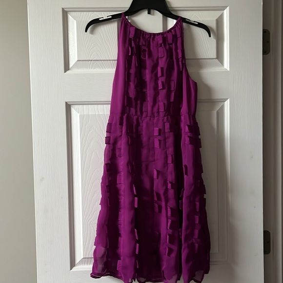 Minuet Sleeveless Purple Tabbed Halter Dress - Picture 4 of 7